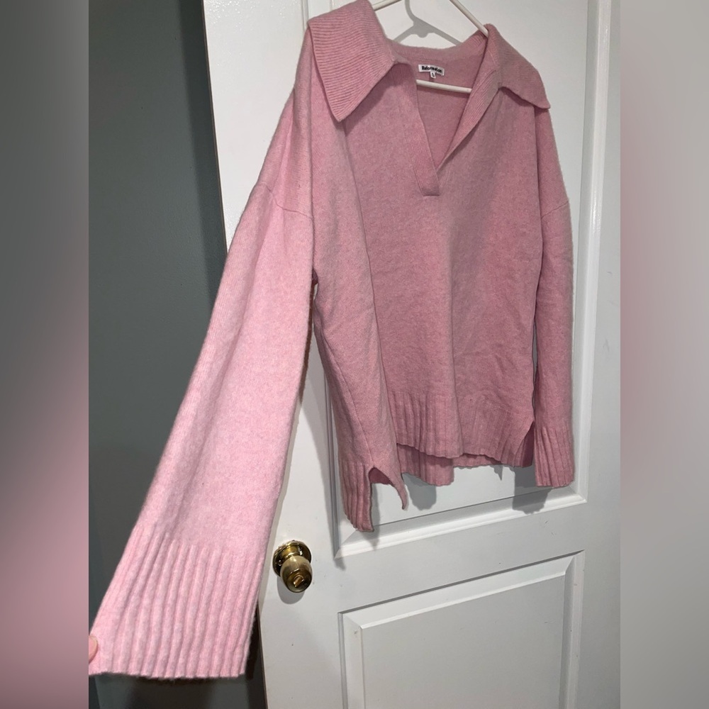 New! Reformation Otto Regenerative Wool Polo Sweater Soft Pink Sweater 🌸 XL - Picture 11 of 15